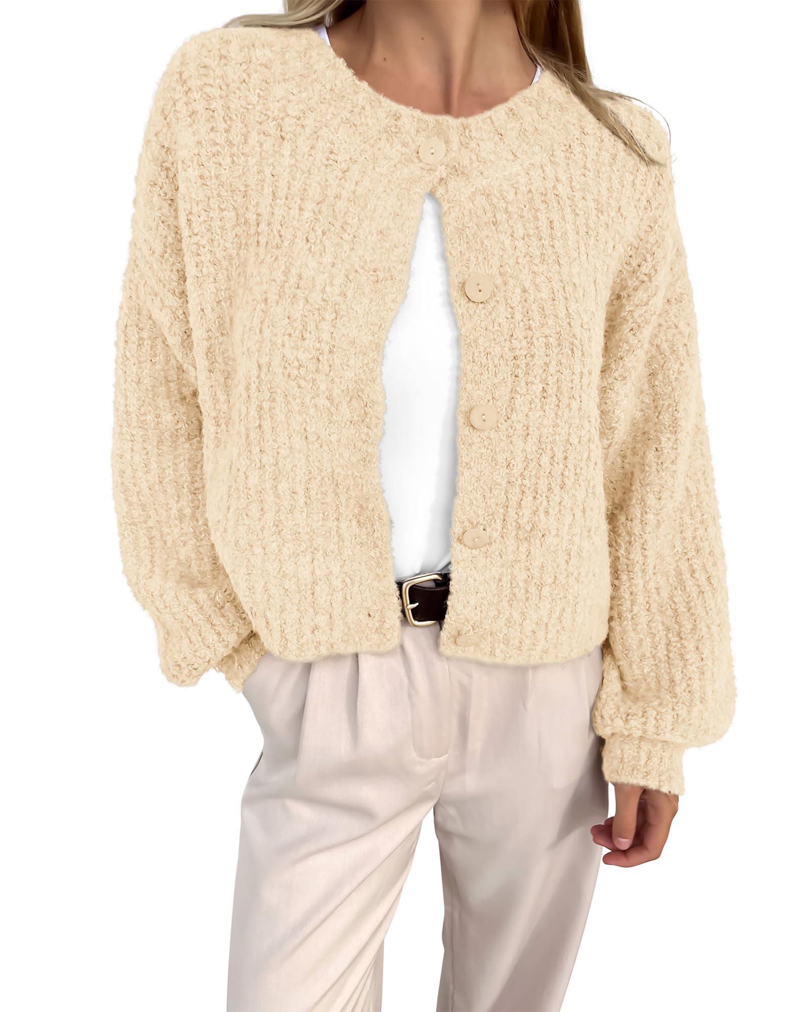 Cardigã Btfbm Feminino De Malha Grossa, Outono E Inverno, Cortado Em Bege