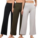 Calças De Moletom Femininas Pnaeong Wide Leg Petite, Pacote Com 3 Pretas, Cinza E Verde