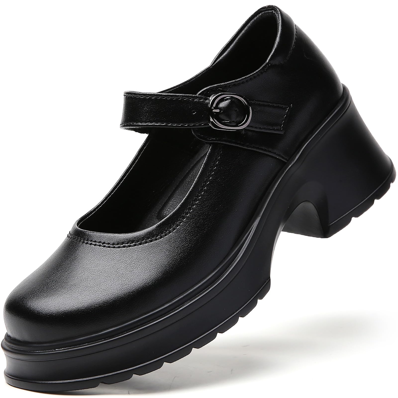 Sapatos Femininos Qjn Mary Jane Com Salto Plataforma De Couro Preto 10