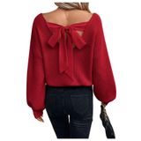 Suéter Gorglitter Bow Cable Knit Feminino Vermelho Com Decote Em V Gg