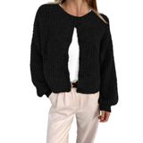 Cardigã Btfbm Feminino De Malha Grossa, Outono E Inverno, Preto