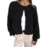 Cardigã Btfbm Feminino De Malha Grossa, Outono E Inverno, Preto
