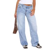 Jeans Sxidecgqi Wide Straight Leg Denim Para Mulheres Azul Claro