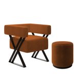 Kit Poltrona E Puff Decorativo Mirela Pés Metal Estilo Industrial