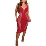 Mini Vestido Jigfar Sexy Elegant Strass Sem Mangas Vermelho