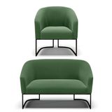 Sofá Namoradeira E Poltrona Base Industrial Preto Stella Suede D03 - D&#39;rossi Cor Verde