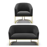 Namoradeira E Poltrona Base Industrial Dourado Stella Suede D03 - D&#39;rossi Cor Preto