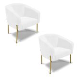 Poltrona Pé De Ferro Dourado Kit 2 Stella Corano D03 - D&#39;rossi Cor Branco