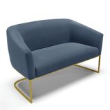 Namoradeira E Poltrona Base Industrial Dourado Stella Suede Azul Marinho D03 - D&#39;rossi