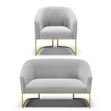 Namoradeira E Poltrona Base Industrial Dourado Stella Suede Cinza D03 - D&#39;rossi