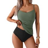 Roupas De Banho Tankini Para Mulheres Com Controle De Barriga Alta, 2 Peças Femininas