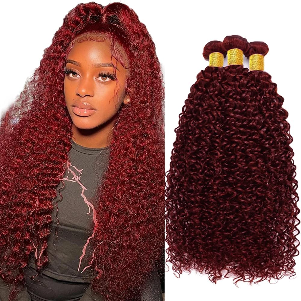 Pacotes De Cabelo Leruikair Jerry Curly 20 25 30cm Burgundy 99j