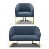 Namoradeira E Poltrona Base Industrial Dourado Stella Suede D03 - D&#39;rossi Cor Azul Marinho