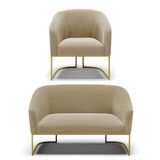 Namoradeira E Poltrona Base Industrial Dourado Stella Suede Marrom Rato D03 - D&#39;rossi