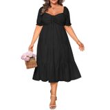 Vestido De Verão Talisea Plus Size A-line Em Camadas De Viscose Preta