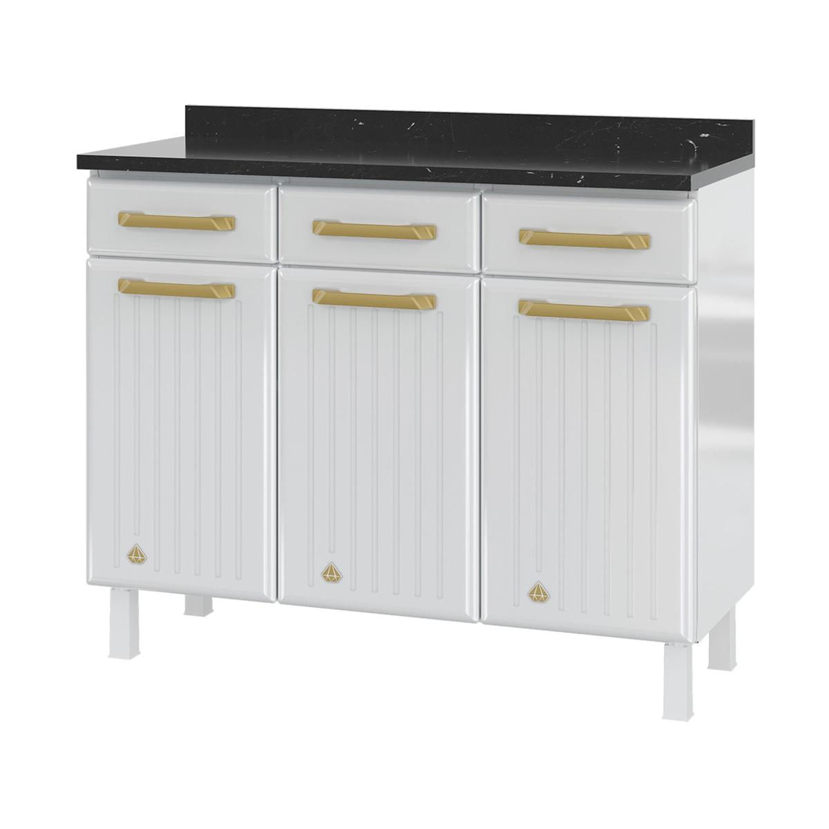 Balcão De Cozinha De Aço Com Tampo 3 Portas E 3 Gavetas 105cm Multimóveis Cr20360 Branco