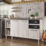 Balcão De Cozinha De Aço Gabinete Para Pia 3 Portas 2 Gavetas 150cm Multimóveis Cr20355 Branco/preto