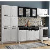 Cozinha Completa Modulada De Aço 4 Peças Com Vidros E Balcão Multimóveis Cr20356 Branco/preto