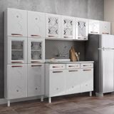 Cozinha Completa Modulada De Aço 4 Peças Com Vidros E Gabinete Pia Multimóveis Cr20351 Branco
