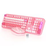 Teclado E Mouse Sem Fio Mofii 104 Teclas Redondas Rosa