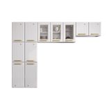 Cozinha Compacta Aço 3 Peças Com Vidros Armários Aéreos E Paneleiro Multimóveis Cr20368 Branco