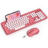 Combinação De Teclado E Mouse Sem Fio Sablute Retro Round Pink
