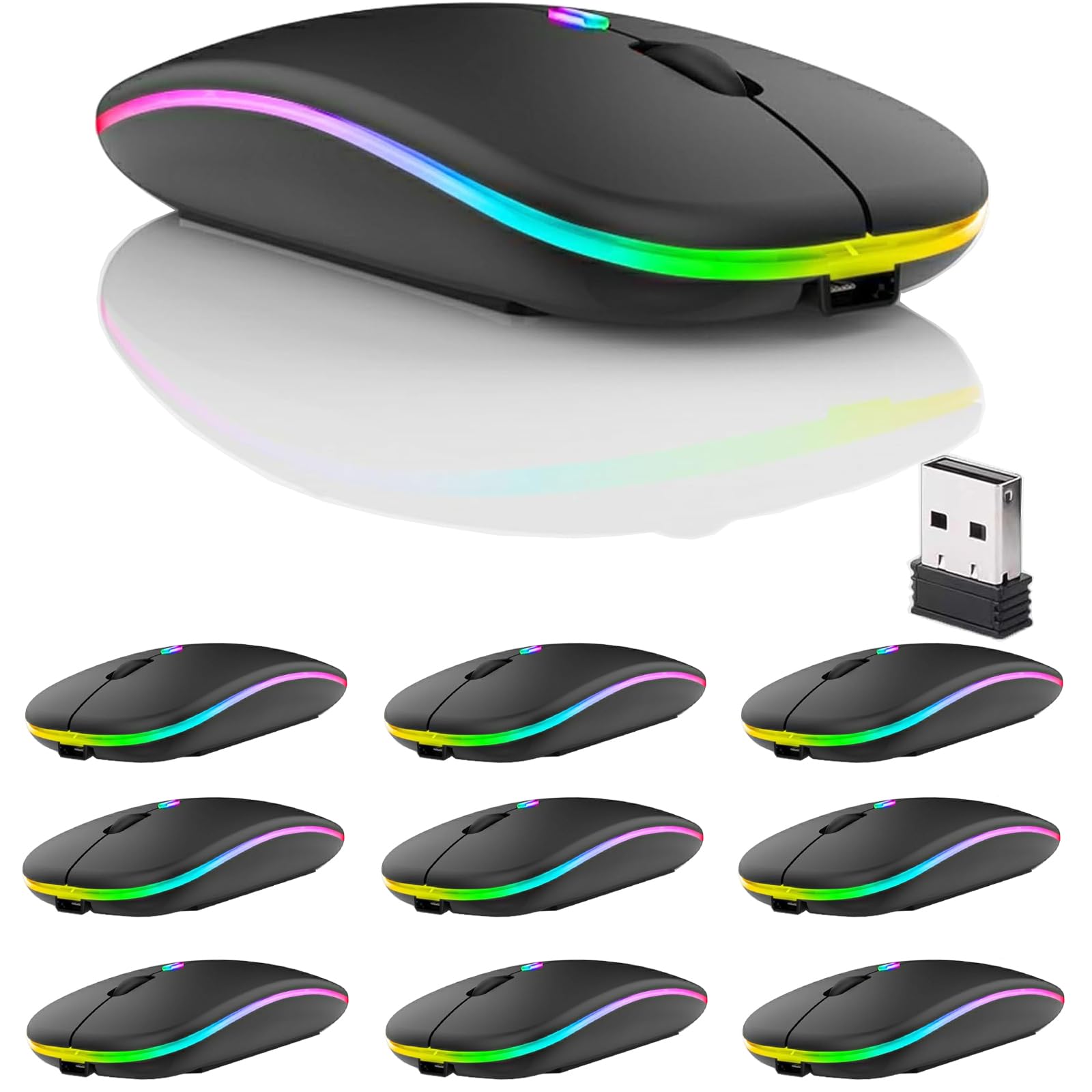 Mouse Bluetooth Sem Fio Recarregável Guiheng, Pacote Com 10 Unidades, Preto