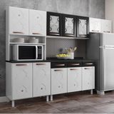 Cozinha Completa Modulada De Aço 4 Peças Com Vidros E Balcão Multimóveis Cr20353 Branco/preto