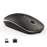 Mouse Sem Fio Vssoplor Tipo C Usb C Recarregável Preto Dourado