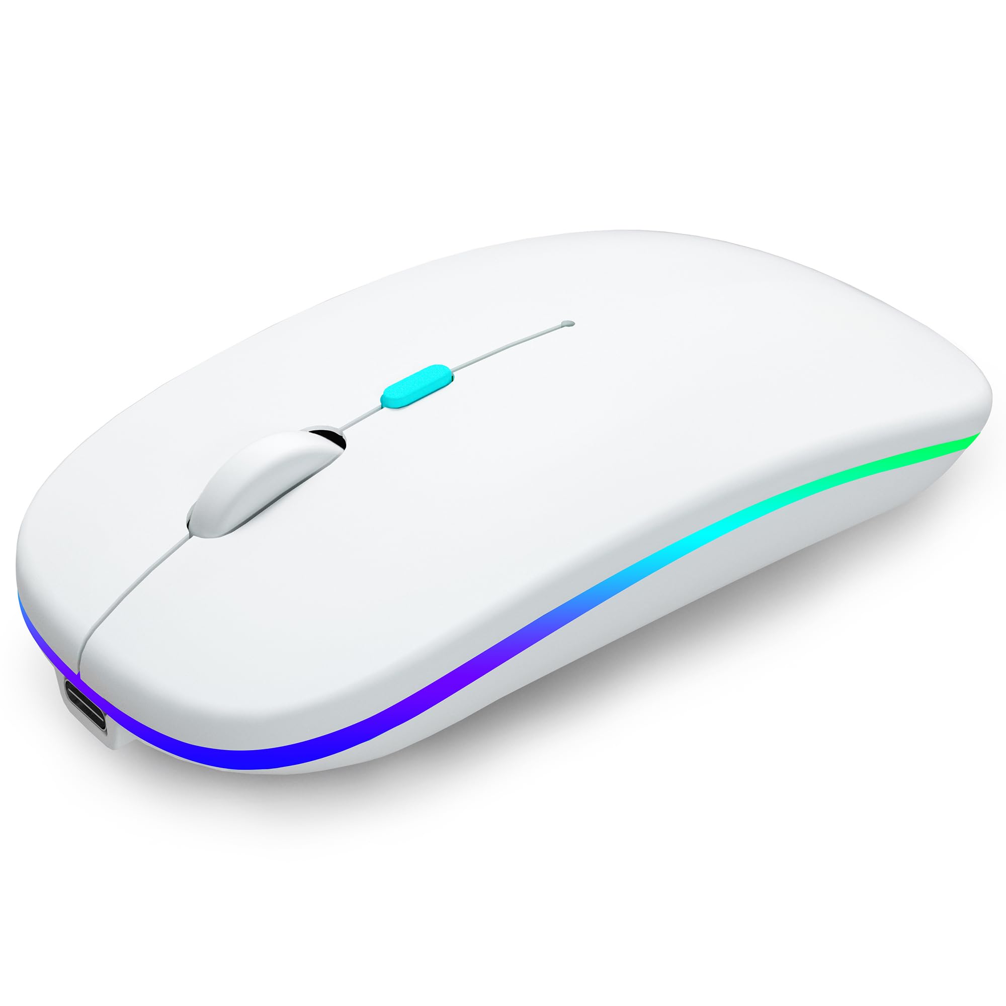Mouse Bluetooth Sem Fio Aikokok Recarregável Com Led Branco