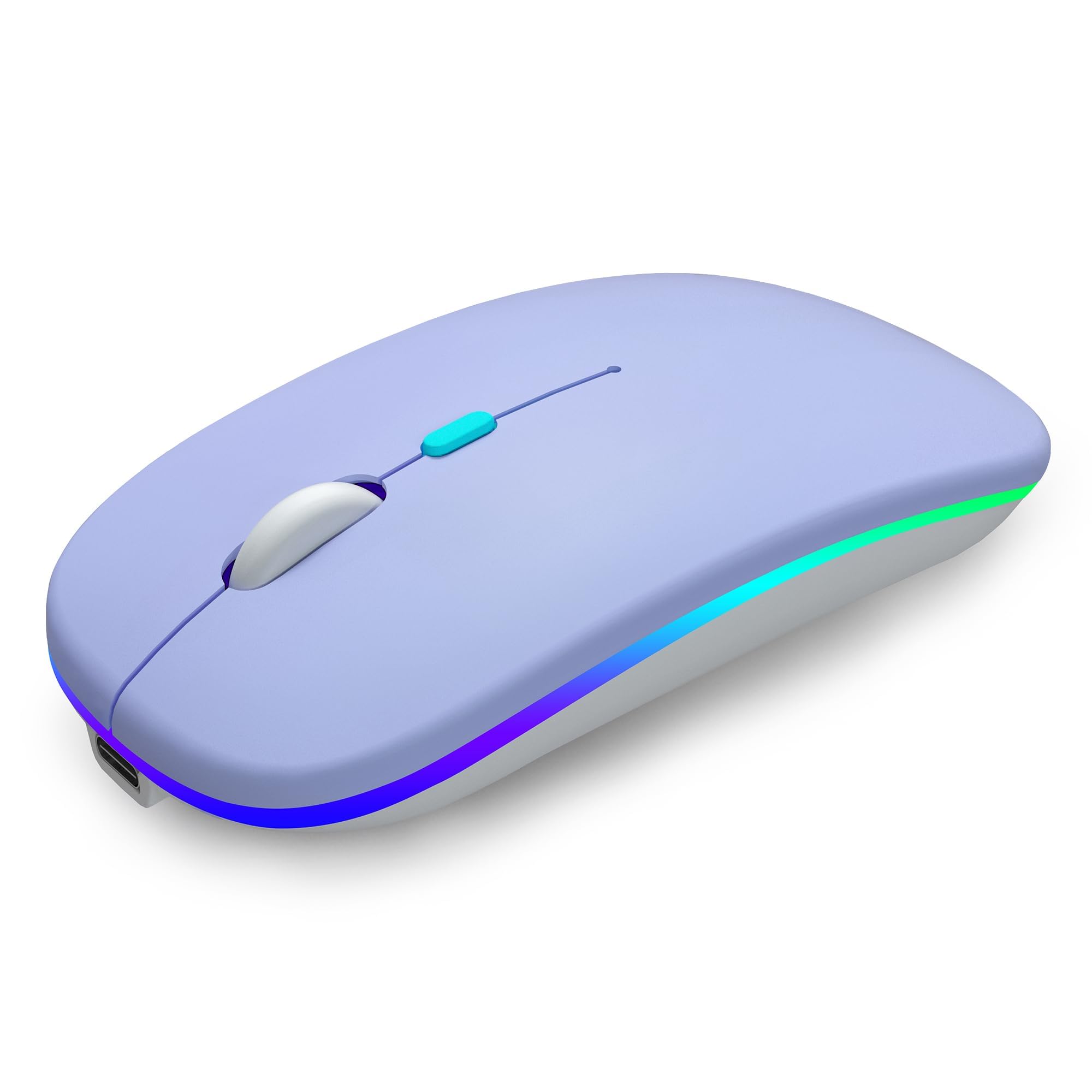 Mouse Bluetooth Sem Fio Aikokok Recarregável Com Led Roxo