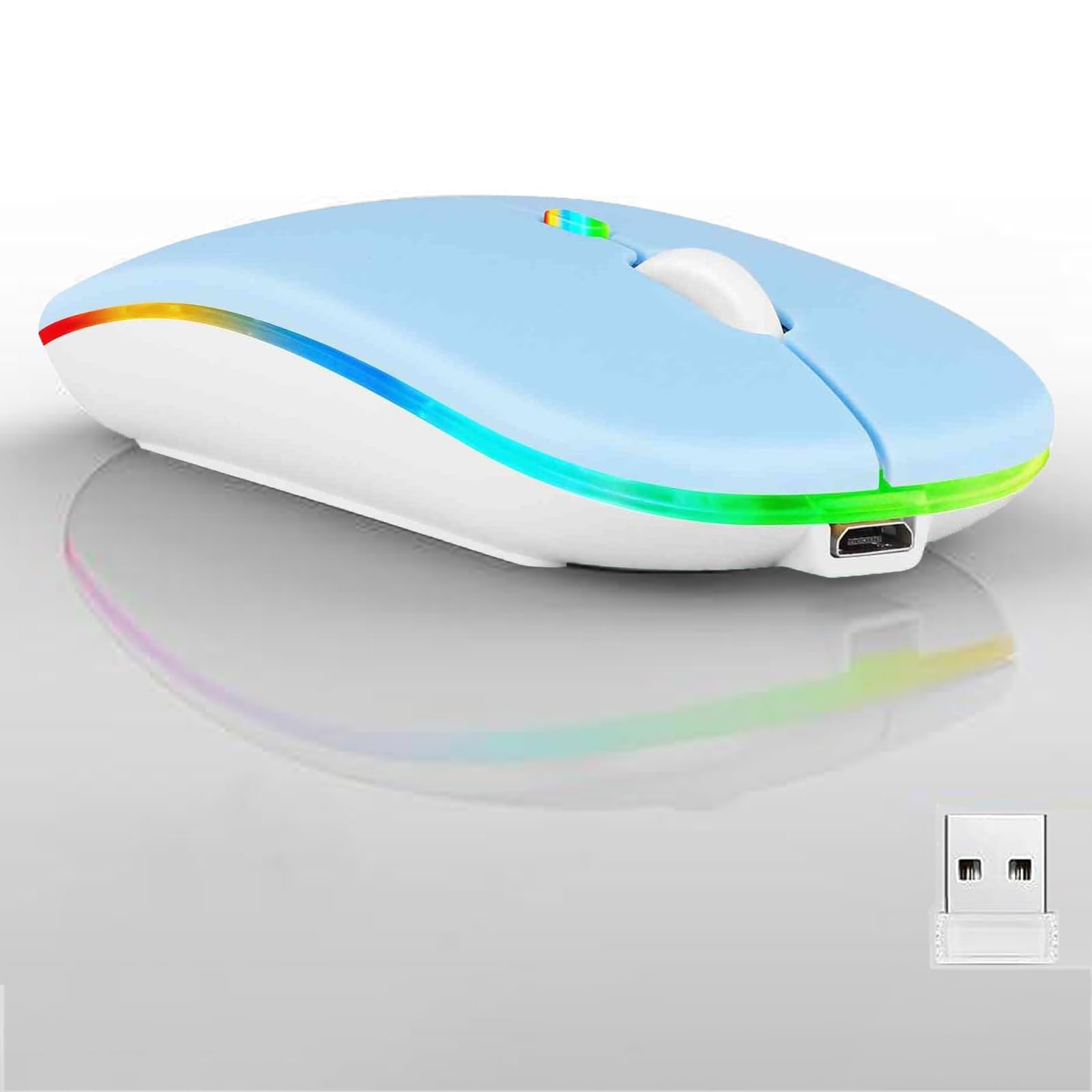 Mouse Bluetooth Sem Fio Guiheng Led Recarregável Azul