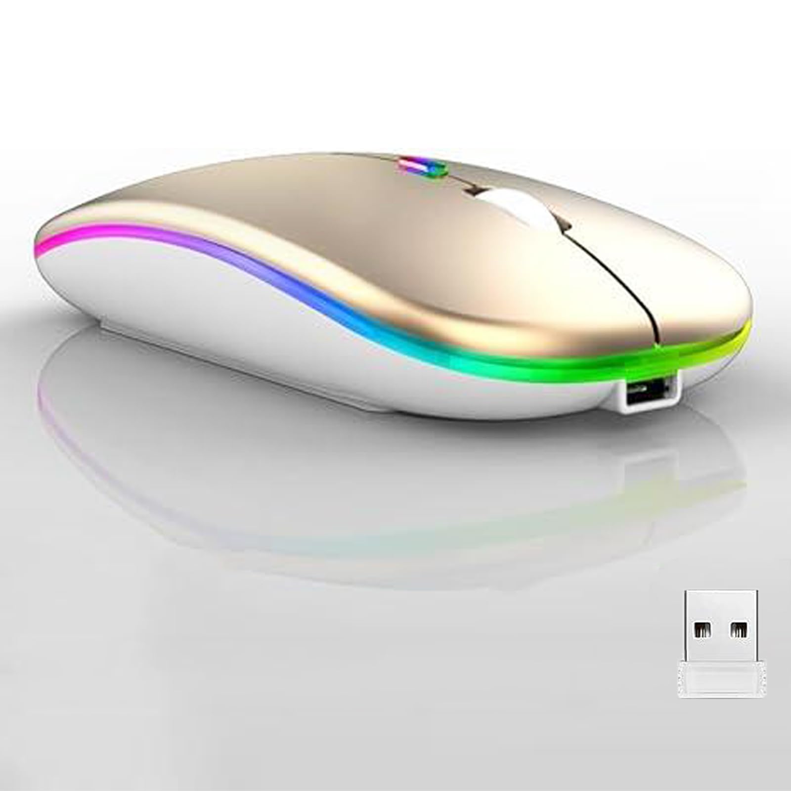 Mouse Bluetooth Sem Fio Guiheng Led Recarregável Dourado