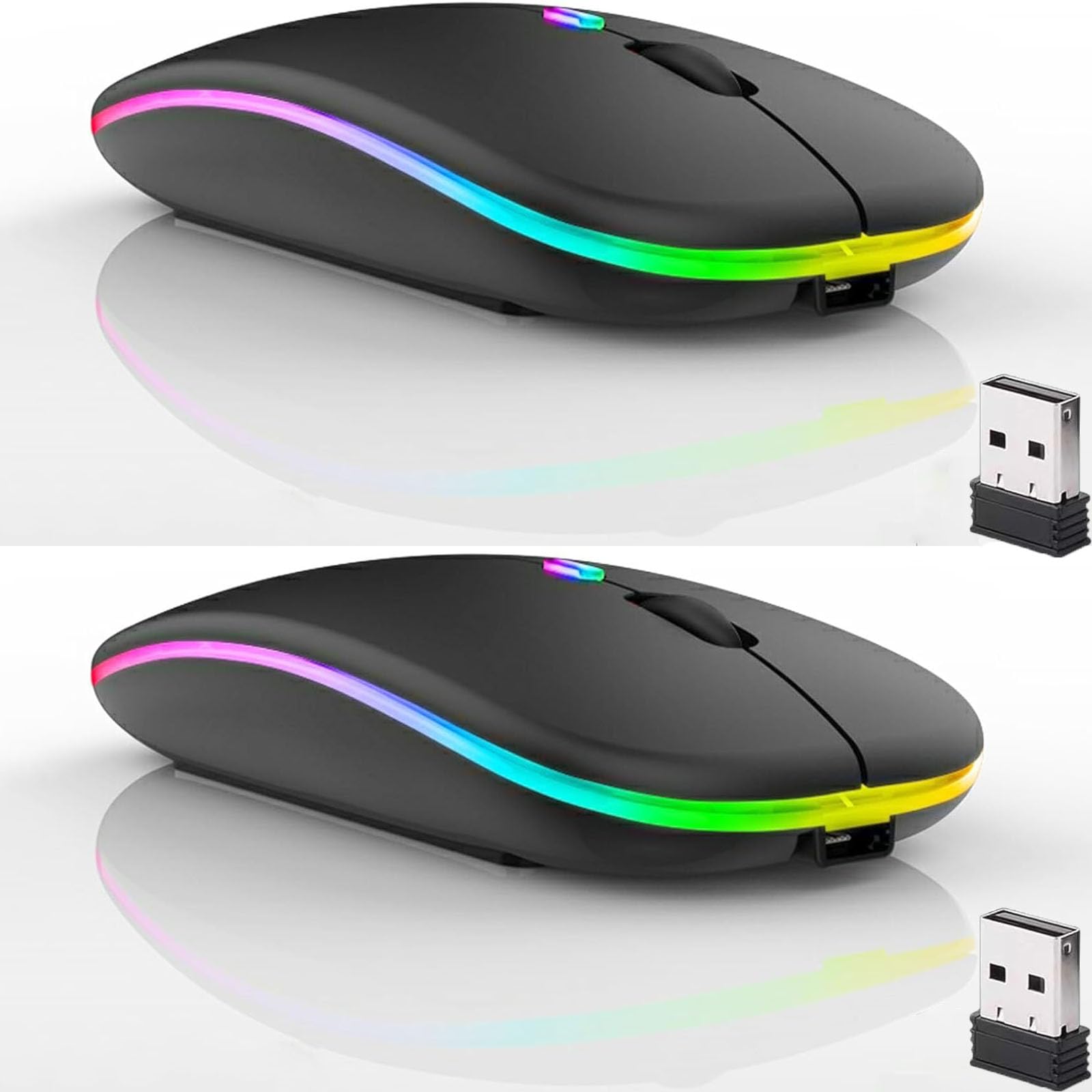 Mouse Bluetooth Sem Fio Recarregável Guiheng, Pacote Com 2 Unidades, Preto