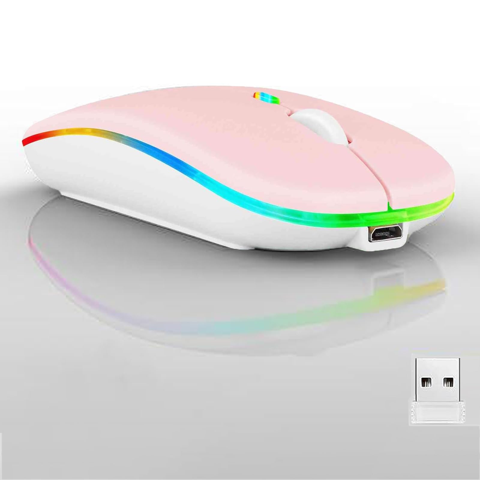 Mouse Bluetooth Sem Fio Guiheng Led Recarregável Rosa