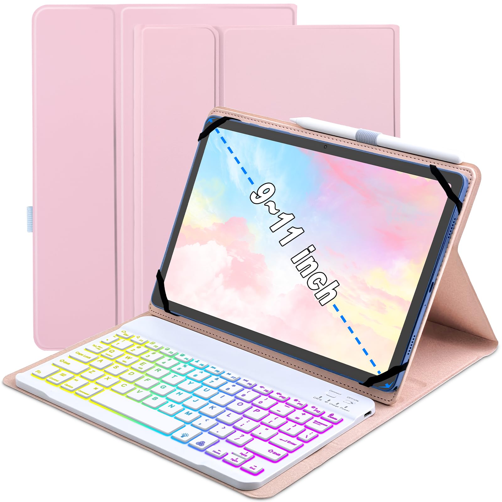 Capa De Teclado Para Tablet Xchytecher Universal 9,7-11 Polegadas Rosa