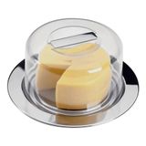 Porta Queijo Redondo Inox Queijeira Com Tampa Acrílico Fratelli Queijo Minas Mussarela Conjunto 2 Peças