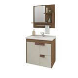 Gabinete Para Banheiro Com Lavatório E Espelho Tulipa Amendoa E Off White Mgm Móveis 59cm