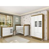 Quarto De Bebê Completo Lara Berço + Guarda Roupa 3 Portas E Cômoda Fraldário Branco Amadeirado Carolina Baby