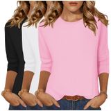 Blusas Femininas Zeagoo, Manga 3/4, Gola Redonda, Solta, Pacote X3