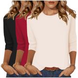 Blusas Femininas Zeagoo De Verão, Manga 3/4, Gola Redonda, Pacote Com 3