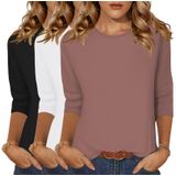 Camisetas Zeagoo Basic Para Mulheres, Manga 3/4, Pacote Com 3 Blusas De Verão