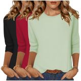 Blusas Femininas Zeagoo, Manga 3/4, Manga 3/4, Gola Redonda, Pacote Com 3