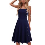 Vestido De Verão Feminino De Algodão Sólido Com Alças Finas, Casual, Festa De Boas-vindas, Azul Marinho, Midi, Azul Marinho, Vestido De Skatista