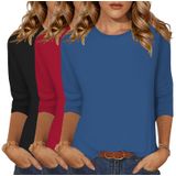 Camiseta Feminina Zeagoo, Manga 3/4, De Verão, Solta, Pacote Com 3