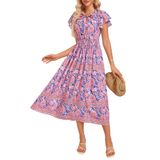 Vestido Grace Karin Com Babados Havaianos Em Camadas, Azul Comprido Com Rosa Gg