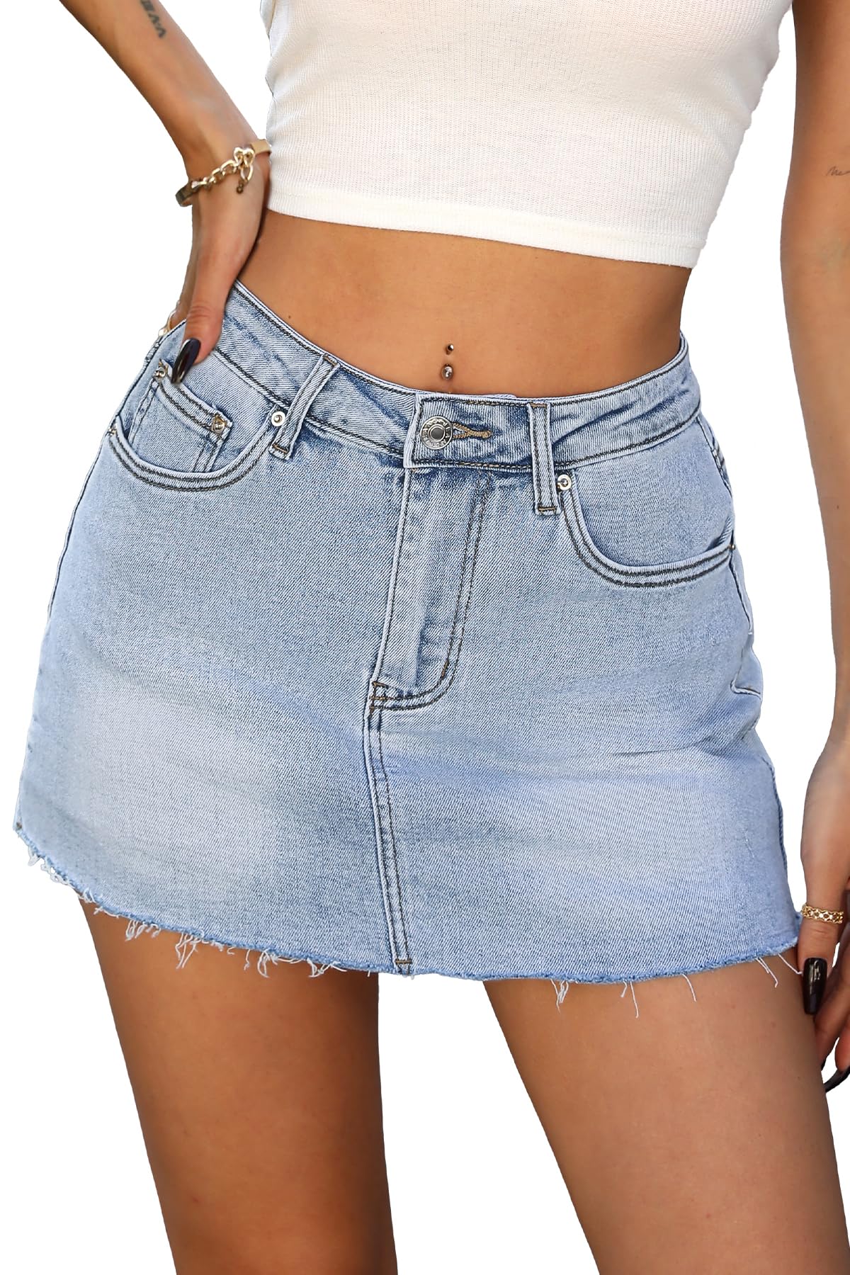 Saia Jeans Elleven Para Mulheres Com Shorts Jeans Azul Claro