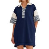 Camiseta Feminina Dress Wenrine Com Decote Em V, Casual, Verão, Azul Marinho