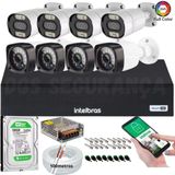 Kit 8 Câmeras Segurança Full Hd 1080p 2mp Bullet 20m Infra C/4 Full Color+dvr Intelbras 1008c 500gb