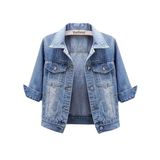 Jaqueta Jeans Cortada Unilexi Light Wash Para Mulheres, Manga 3/4